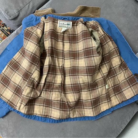 LL Bean Jacket Barn Chore Field Coat Corduroy Tipped Flannel Lined Blue Women M - Picture 8 of 9